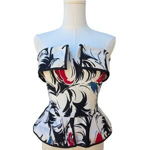 ANDREA ODICINI FOR GIORGIO BEVERLY HILLS Black/White Printed Corset Top